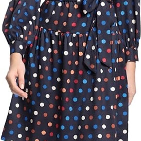 Maggy London Polka Dot Long Balloon Sleeve Dress With Cutout Back and Tie Waist - Picture 5 of 11